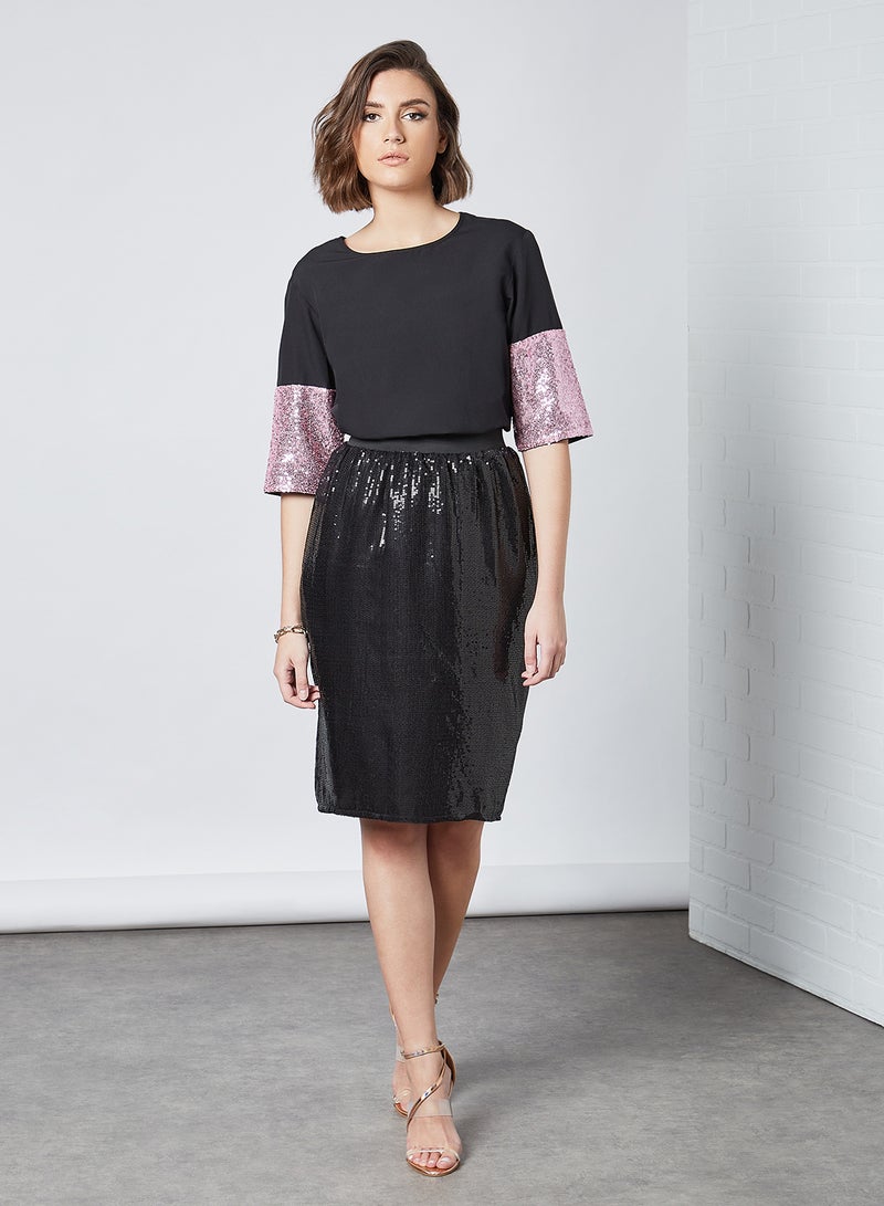 Aila Plain A-Line Skirt Black Solid  - Image 3