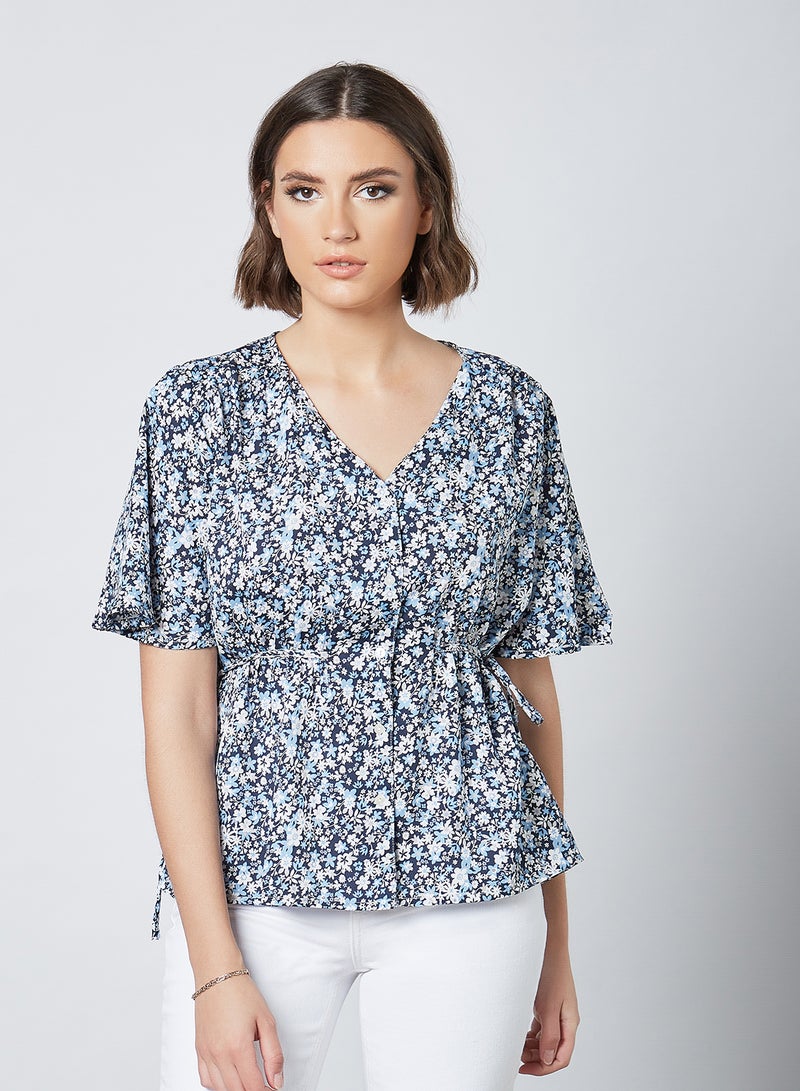 Aila Casual V-Neck Printed Blouse Top Multicolour  - Image 1