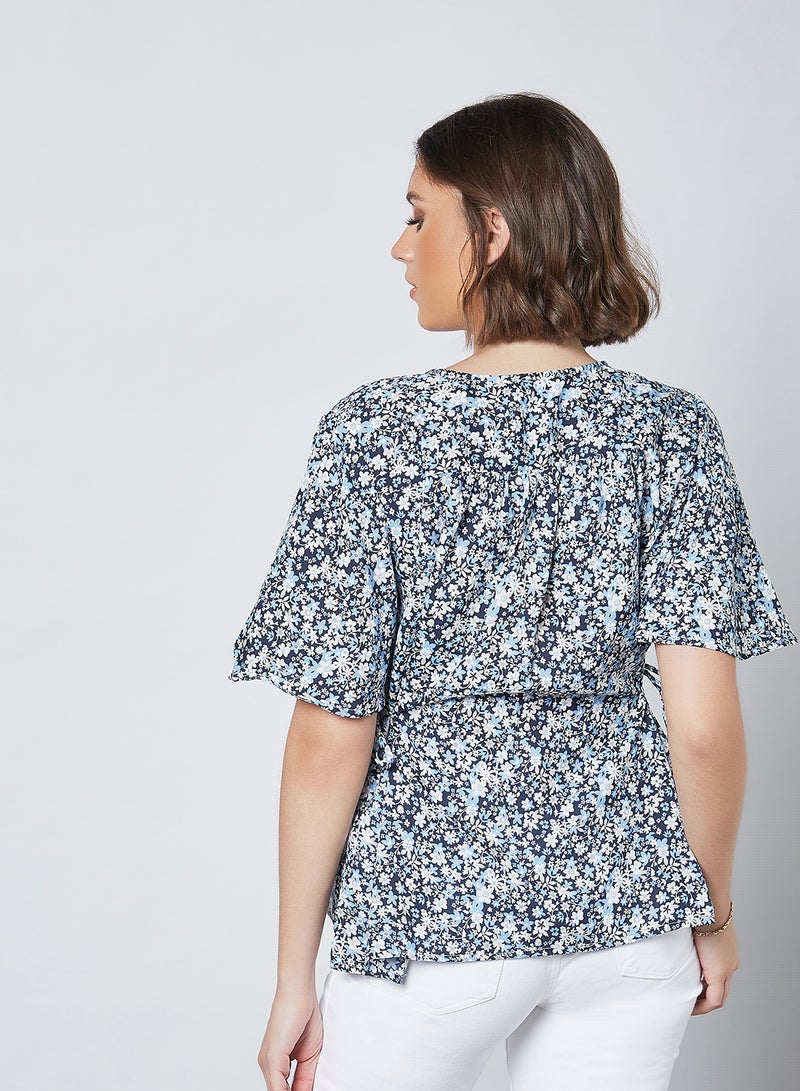 Aila Casual V-Neck Printed Blouse Top Multicolour  - Image 2