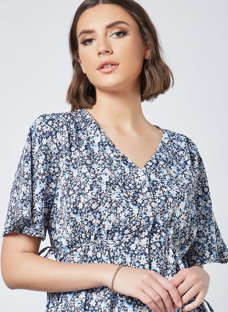 Aila Casual V-Neck Printed Blouse Top Multicolour  - Image 4