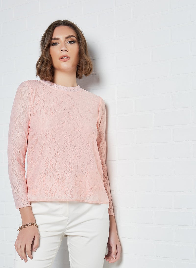 Aila - Casual Round Neck Plain Blouse Top Pink - Image 1