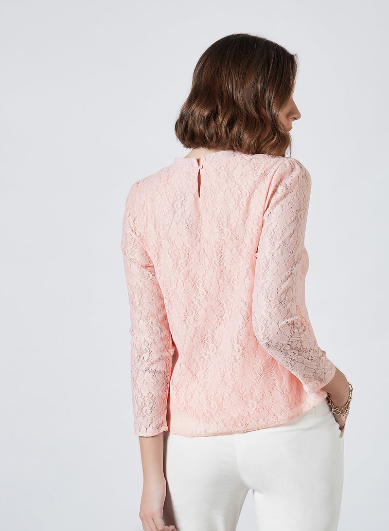 Aila - Casual Round Neck Plain Blouse Top Pink - Image 1