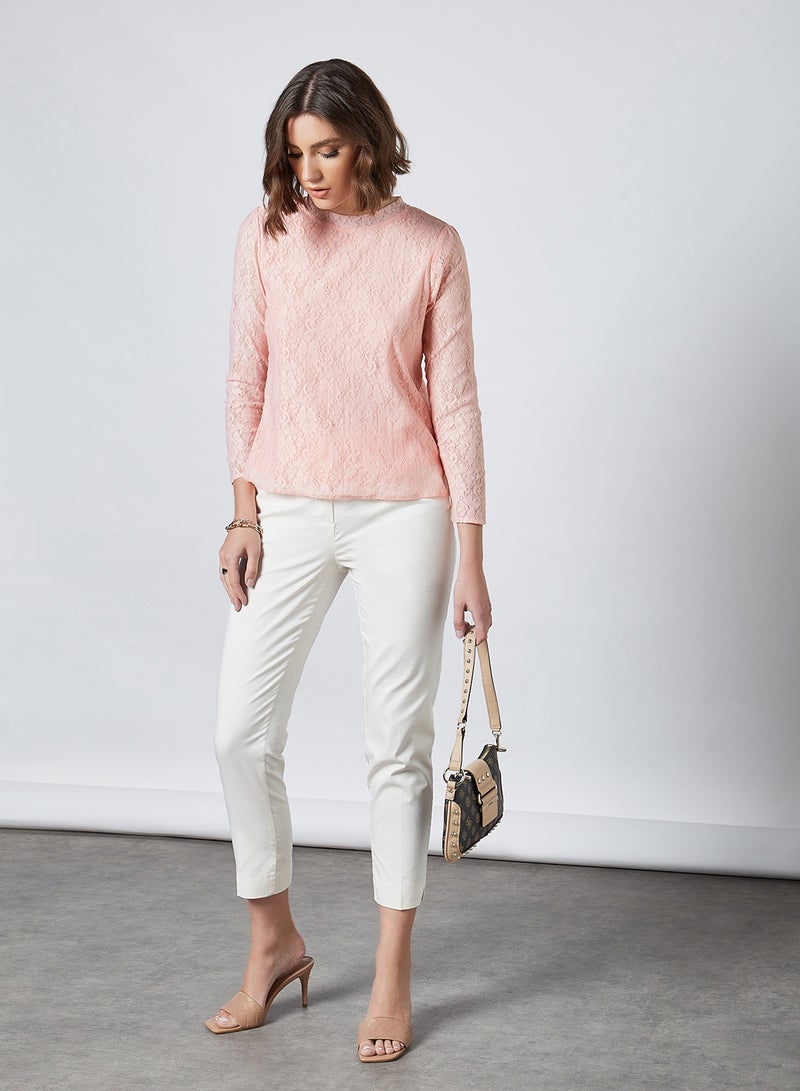 Aila - Casual Round Neck Plain Blouse Top Pink - Image 1