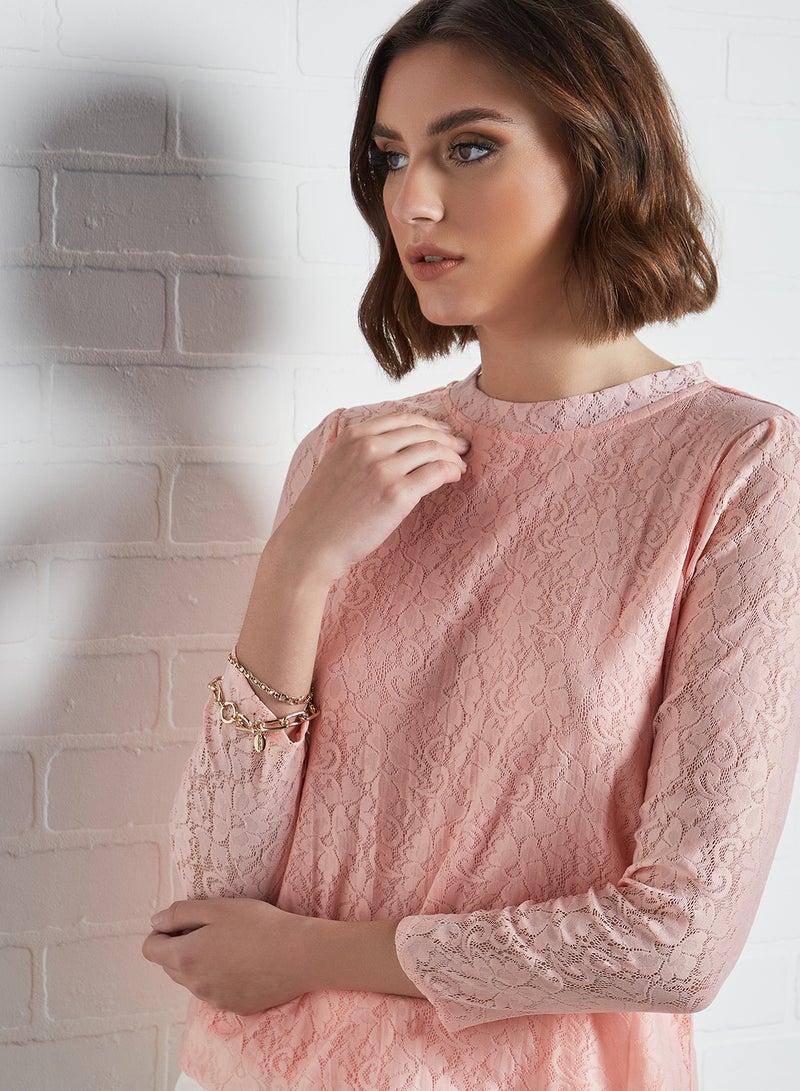 Aila - Casual Round Neck Plain Blouse Top Pink - Image 1