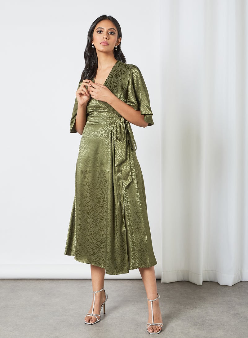 Yumi - Leopard Pattern Wrap Dress Khaki - Image 1