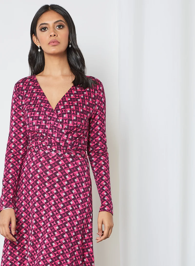 يامي Geometric Print Dress وردي