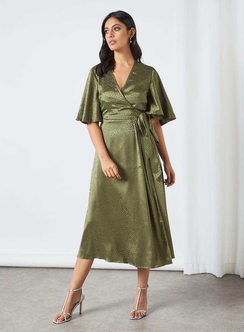 Yumi - Leopard Pattern Wrap Dress Khaki - Image 1