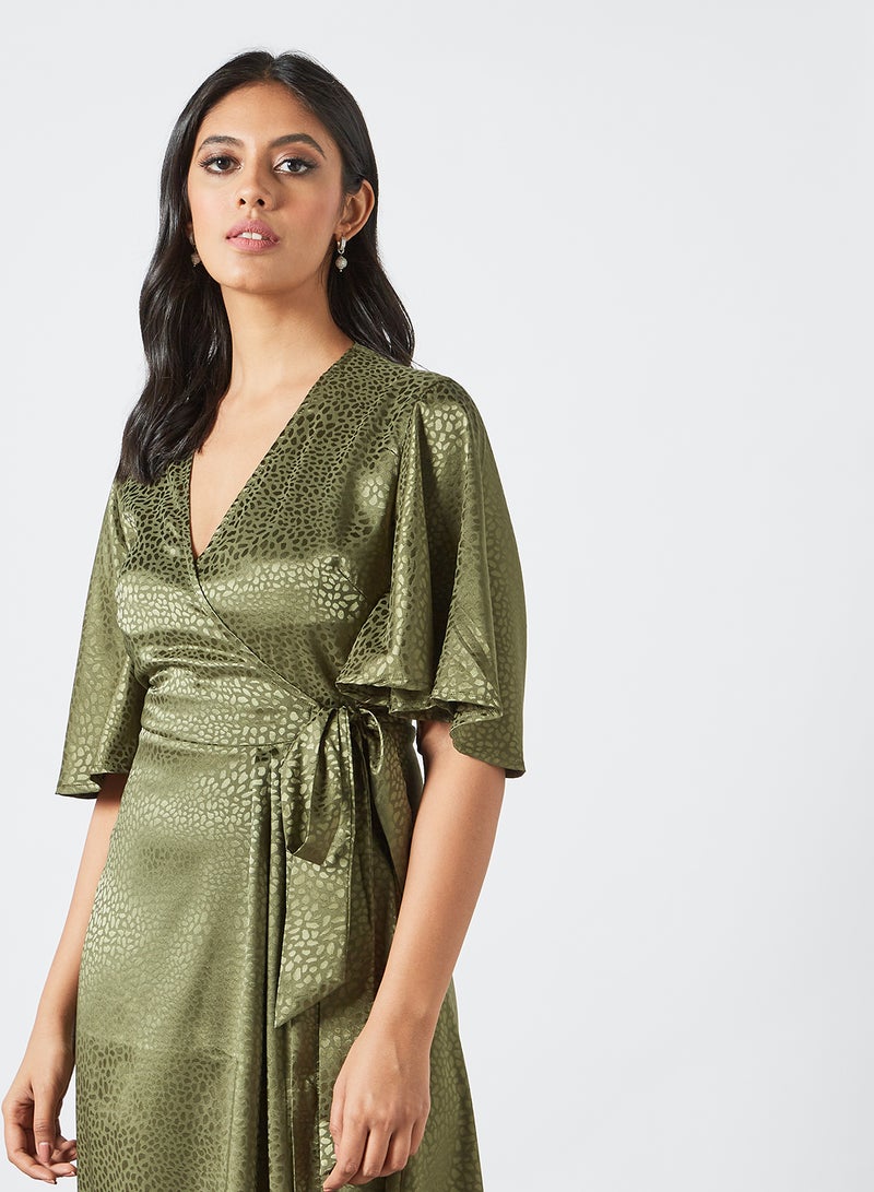 Yumi - Leopard Pattern Wrap Dress Khaki - Image 1
