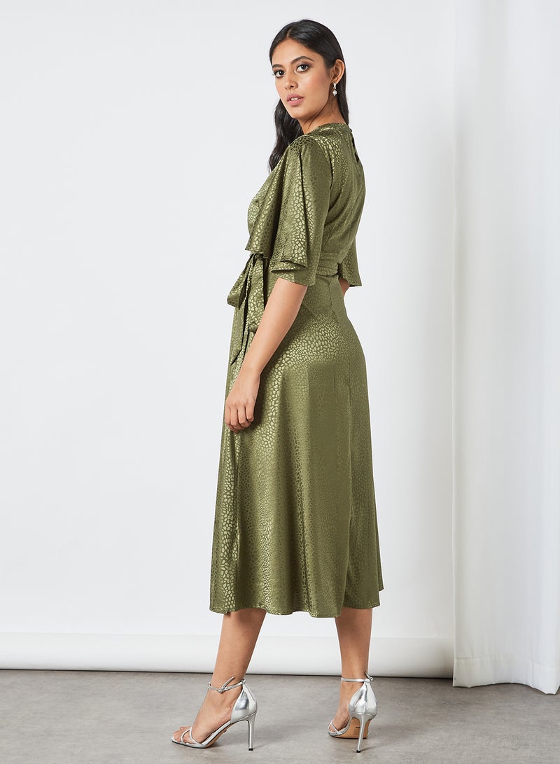 Yumi - Leopard Pattern Wrap Dress Khaki - Image 1