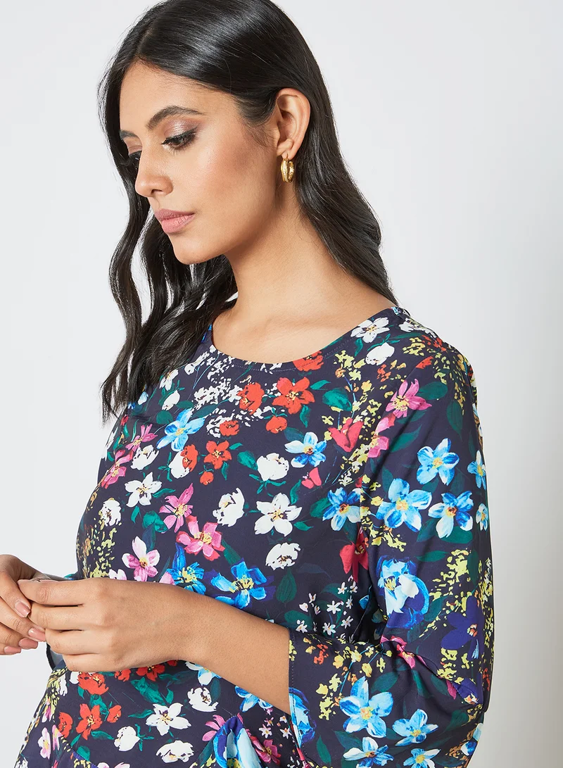 Yumi Floral Print Top Navy