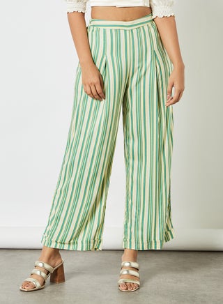 Striped Wide Leg Pants Green
