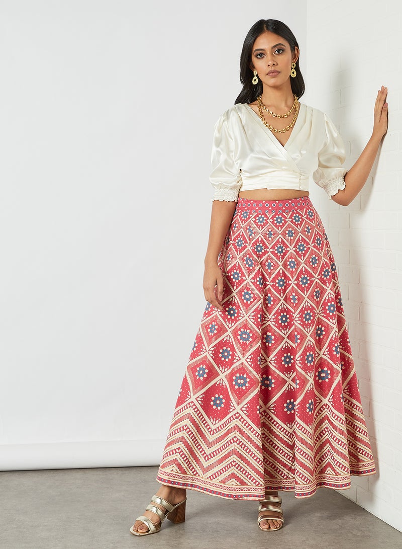 globaldesi High Rise All-Over Print Skirt Hot Pink  - Image 4