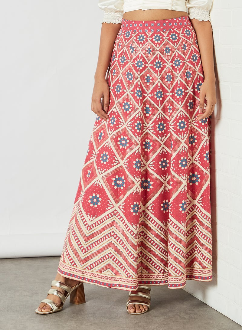 globaldesi High Rise All-Over Print Skirt Hot Pink  - Image 1