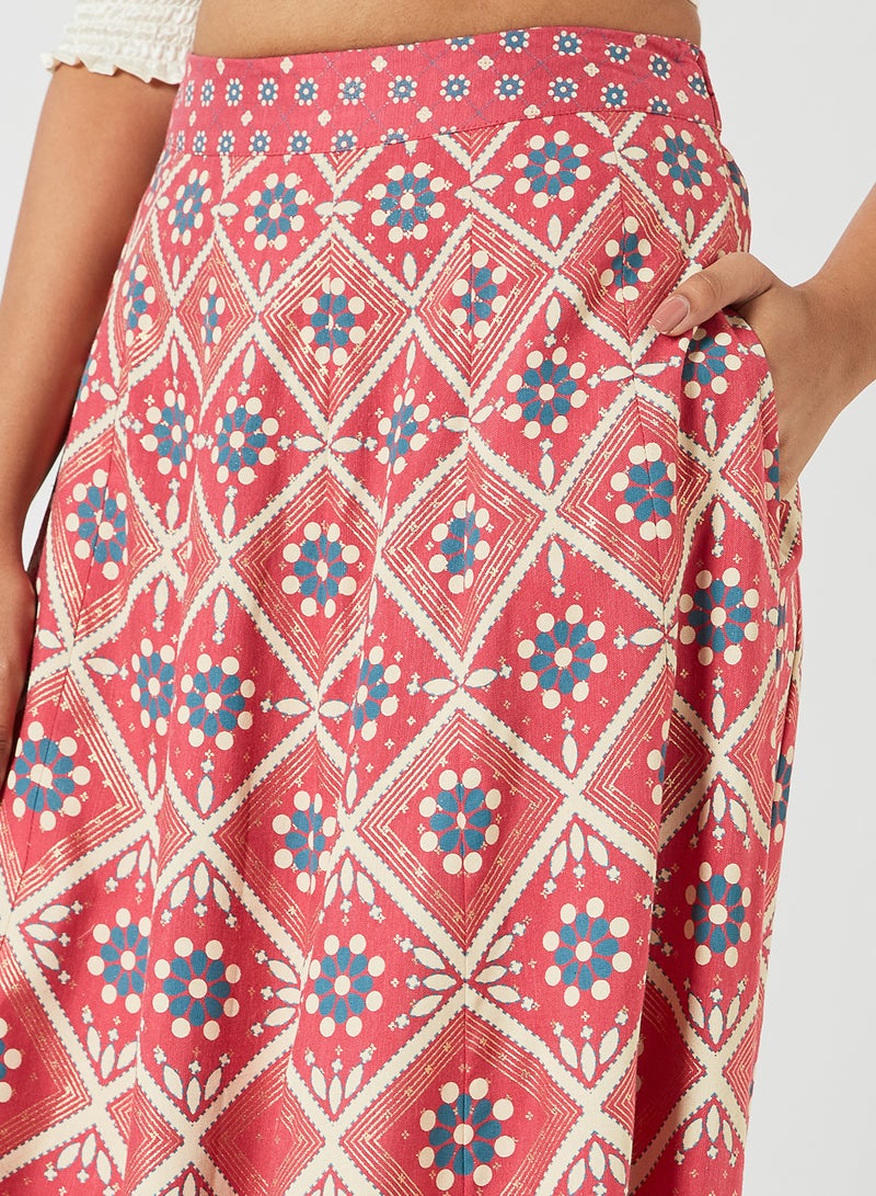 globaldesi High Rise All-Over Print Skirt Hot Pink  - Image 3