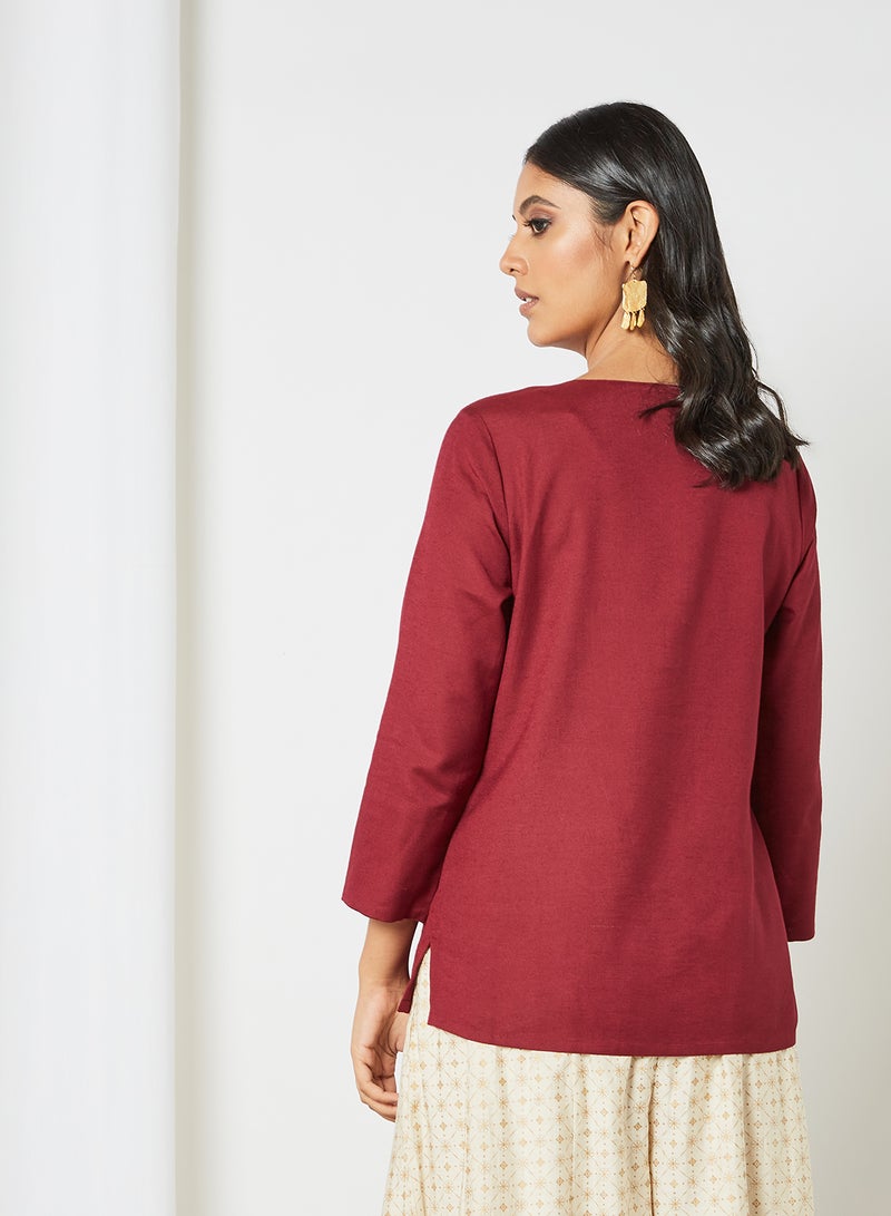 globaldesi - Key-Hole Neck Top Wine - Image 1