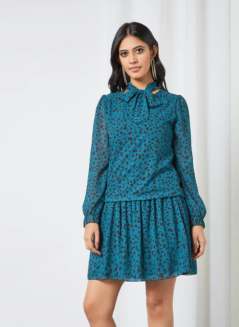 MELA LONDON Leopard Print Mini Dress Teal