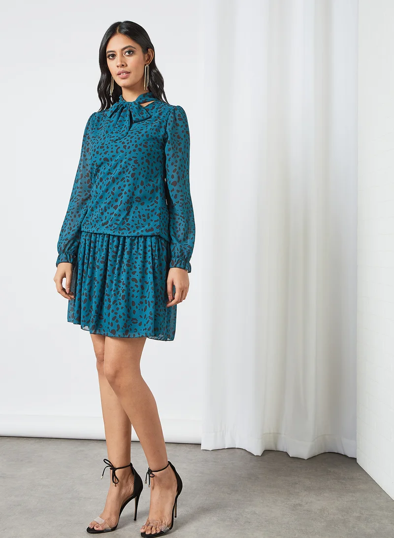 MELA LONDON Leopard Print Mini Dress Teal