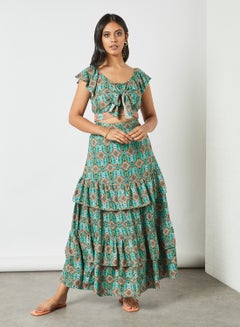 Printed Ruffle Detail Lehenga Sage Green