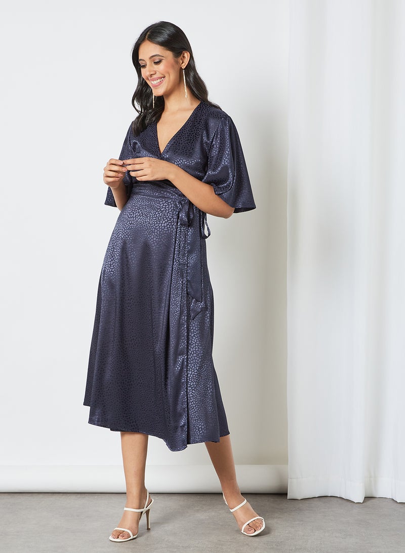 Yumi - Leopard Pattern Wrap Dress Navy - Image 1