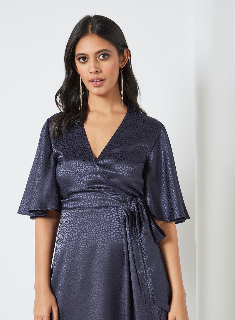 Yumi - Leopard Pattern Wrap Dress Navy - Image 1