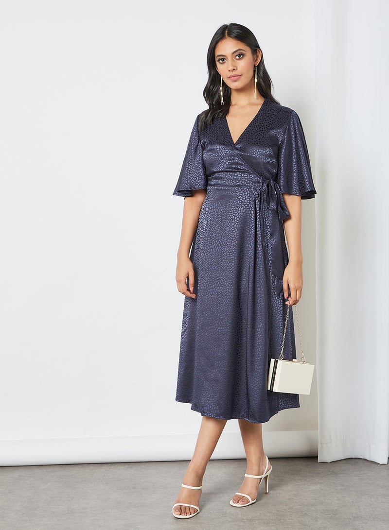 Yumi - Leopard Pattern Wrap Dress Navy - Image 1