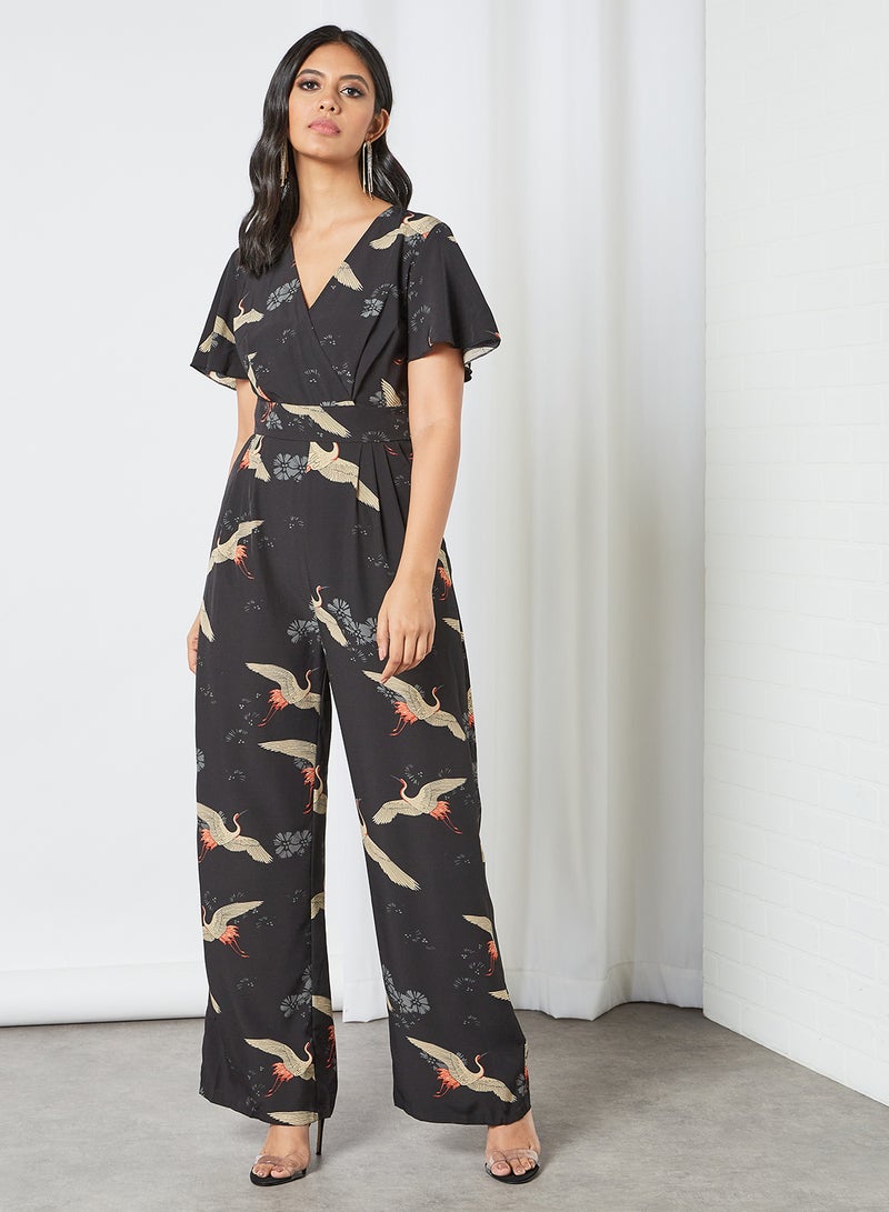Yumi Crane Print Jumpsuit Black  - Image 1