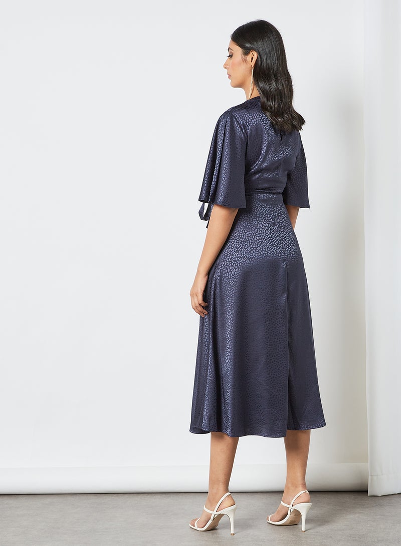 Yumi - Leopard Pattern Wrap Dress Navy - Image 1