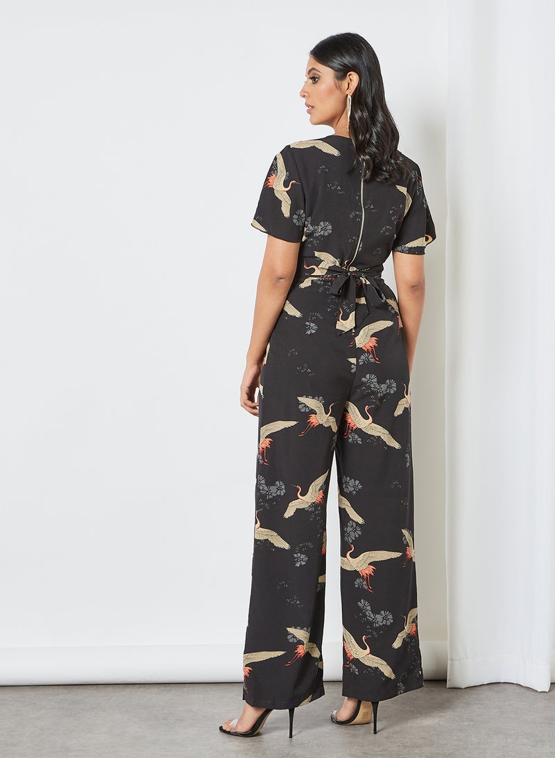 Yumi Crane Print Jumpsuit Black  - Image 2