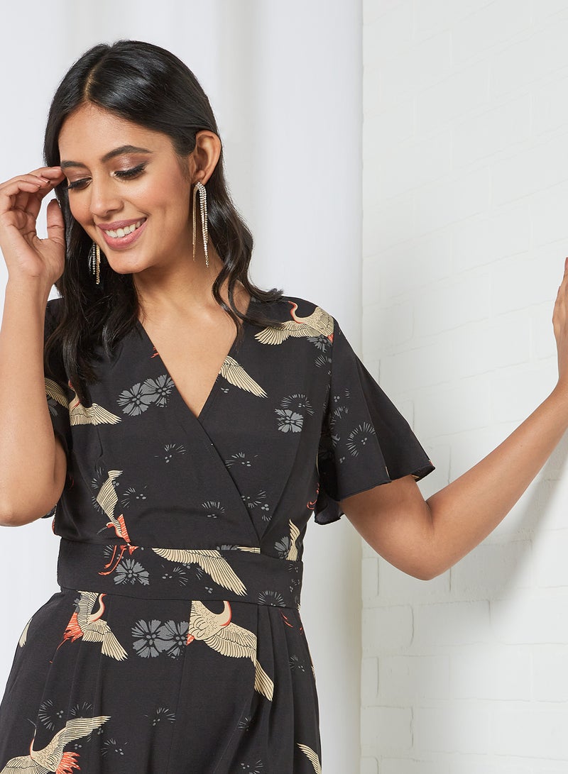 Yumi Crane Print Jumpsuit Black  - Image 3