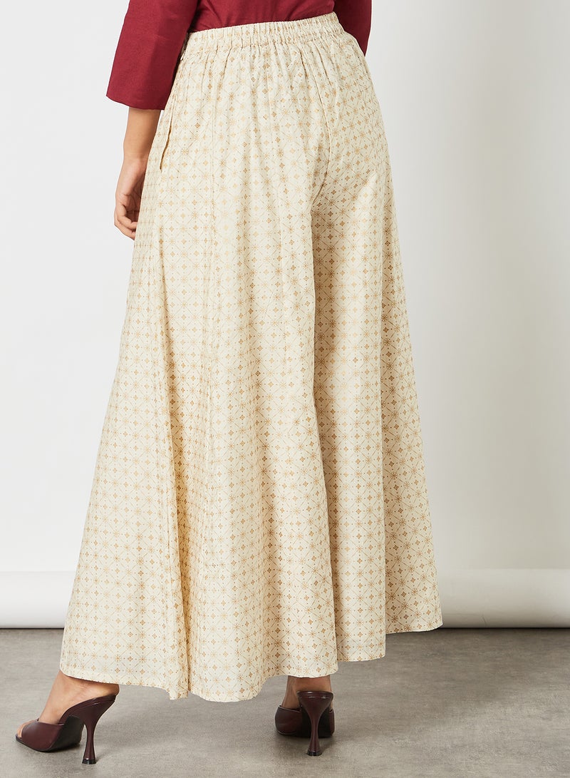 globaldesi - All-Over Print Wide Leg Pants Off-White - Image 1