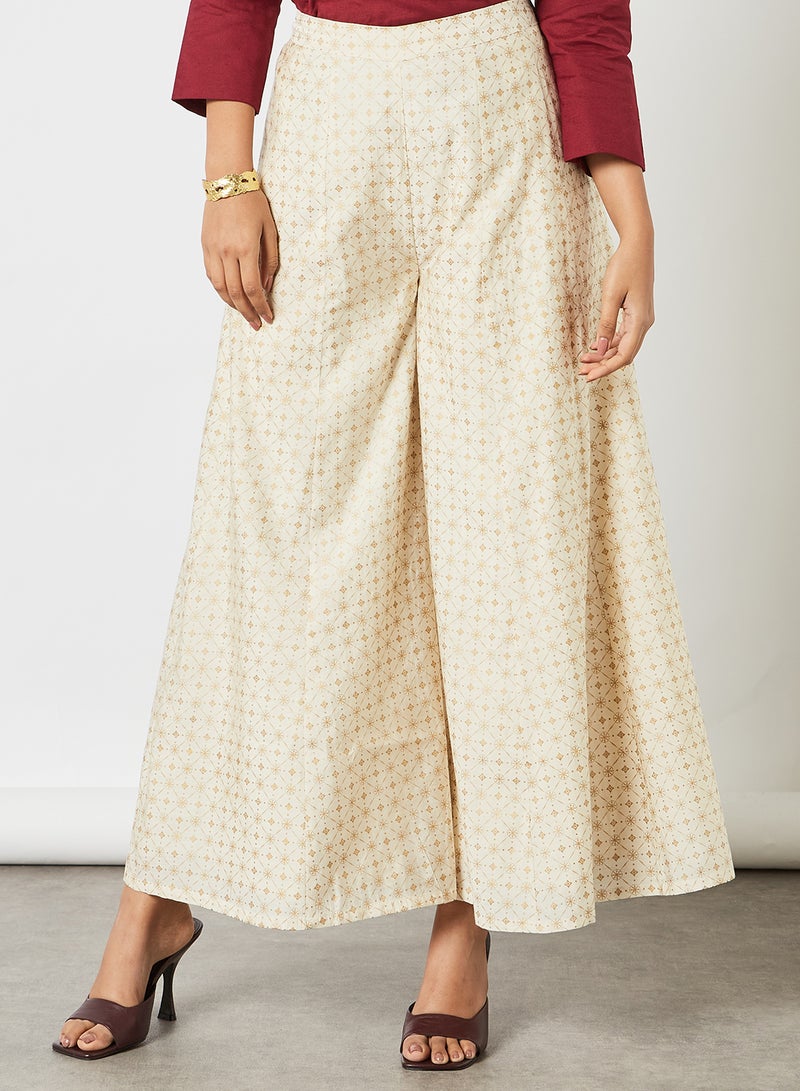globaldesi - All-Over Print Wide Leg Pants Off-White - Image 1