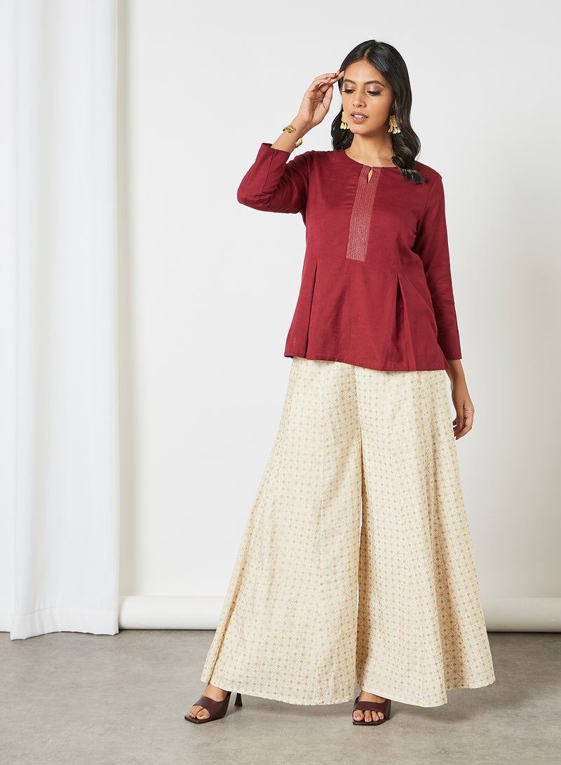globaldesi - All-Over Print Wide Leg Pants Off-White - Image 1