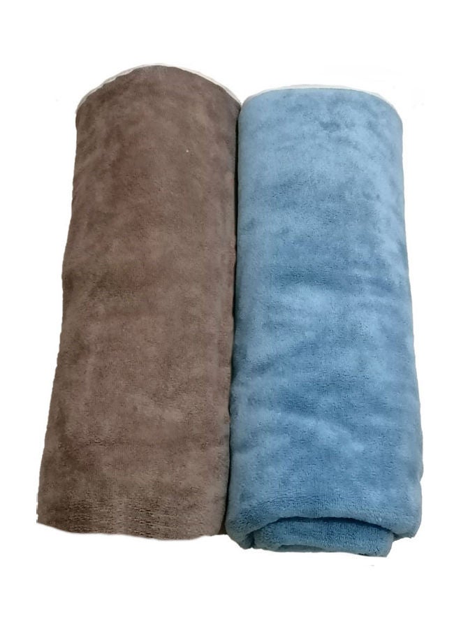 يوتيكس طقم مناشف حمام سادة من قطعتين أزرق/بني 70×140سم - Image 1