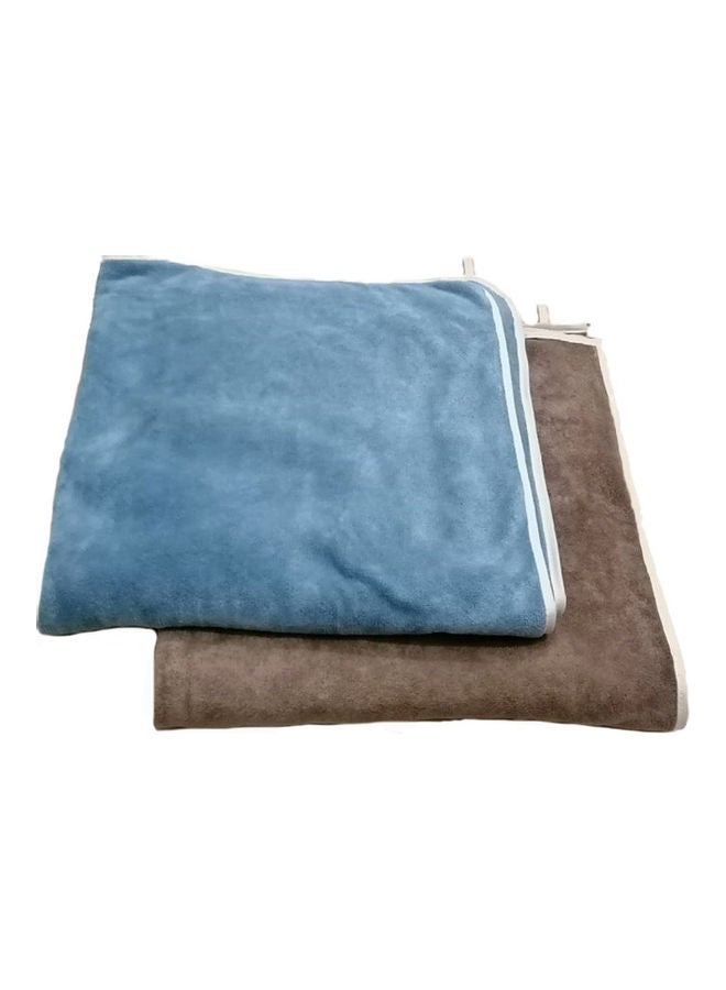 يوتيكس طقم مناشف حمام سادة من قطعتين أزرق/بني 70×140سم - Image 2