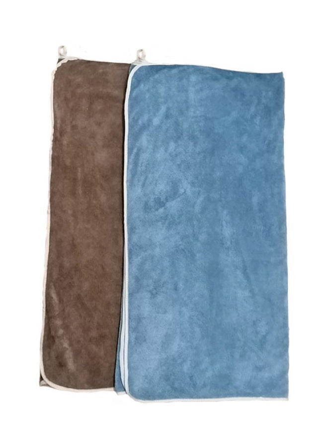 يوتيكس طقم مناشف حمام سادة من قطعتين أزرق/بني 70×140سم - Image 3