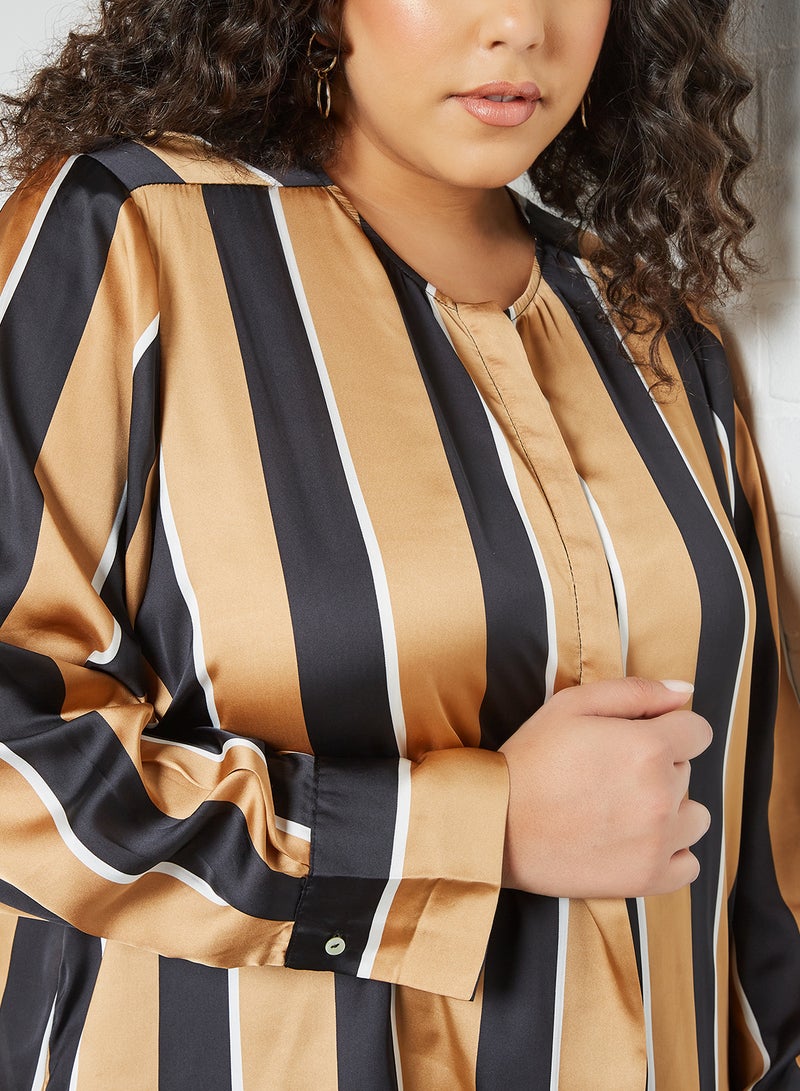 Violeta By Mango - Plus Size Striped Blouse Brown - Image 1