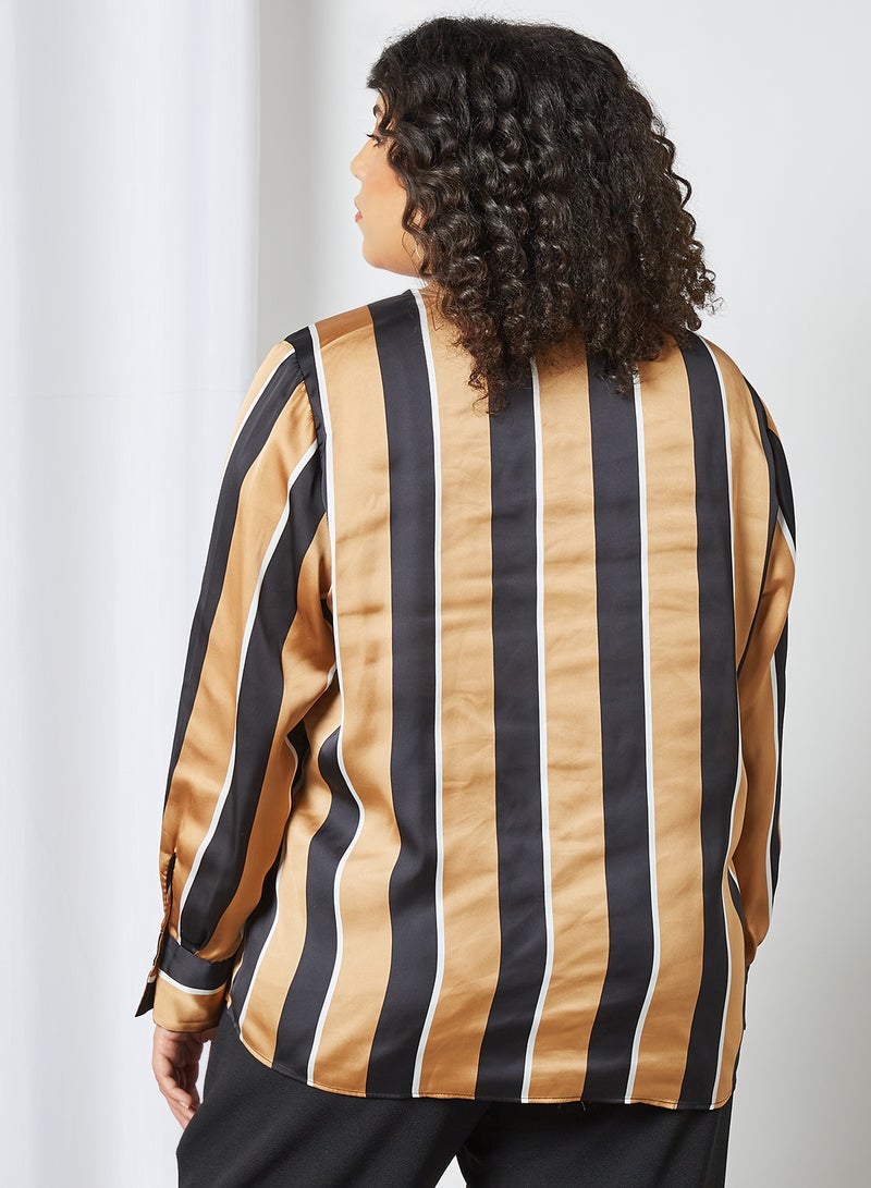 Violeta By Mango - Plus Size Striped Blouse Brown - Image 1