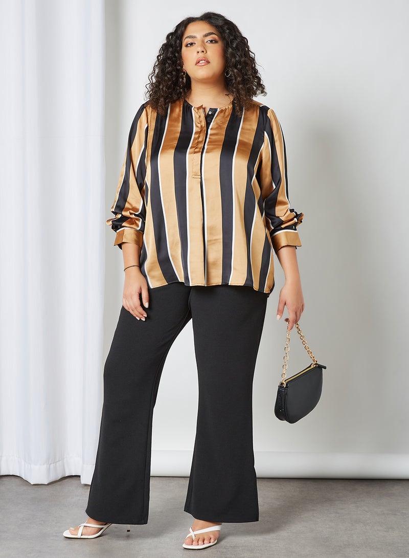 Violeta By Mango - Plus Size Striped Blouse Brown - Image 1