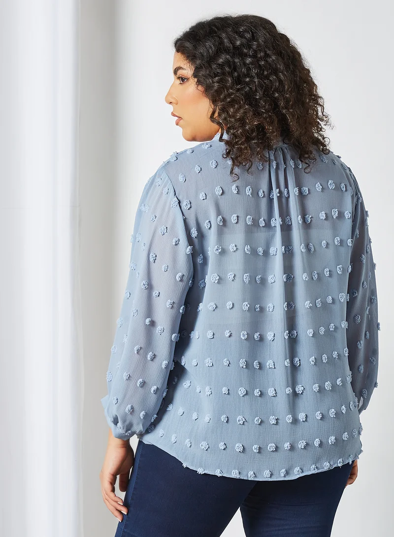 Violeta By Mango Plus Size Pom Pom Blouse Sky Blue