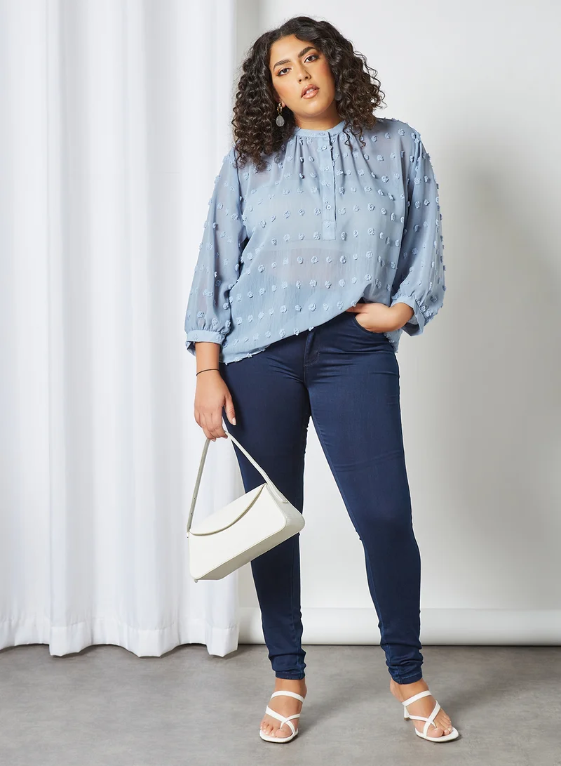 Violeta By Mango Plus Size Pom Pom Blouse Sky Blue