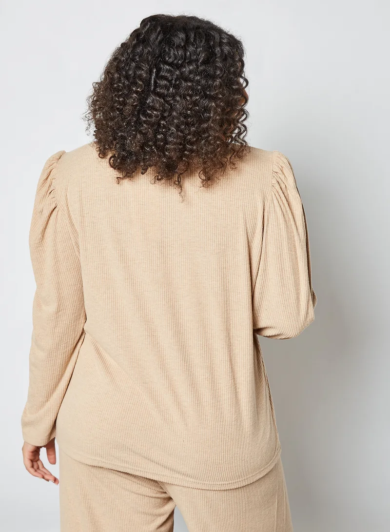 Only Carmakoma Heidi Collared Neck Blouse Beige