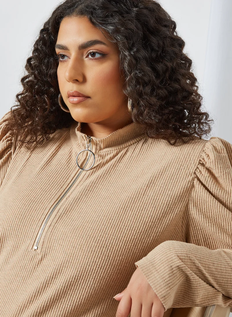 Only Carmakoma Heidi Collared Neck Blouse Beige