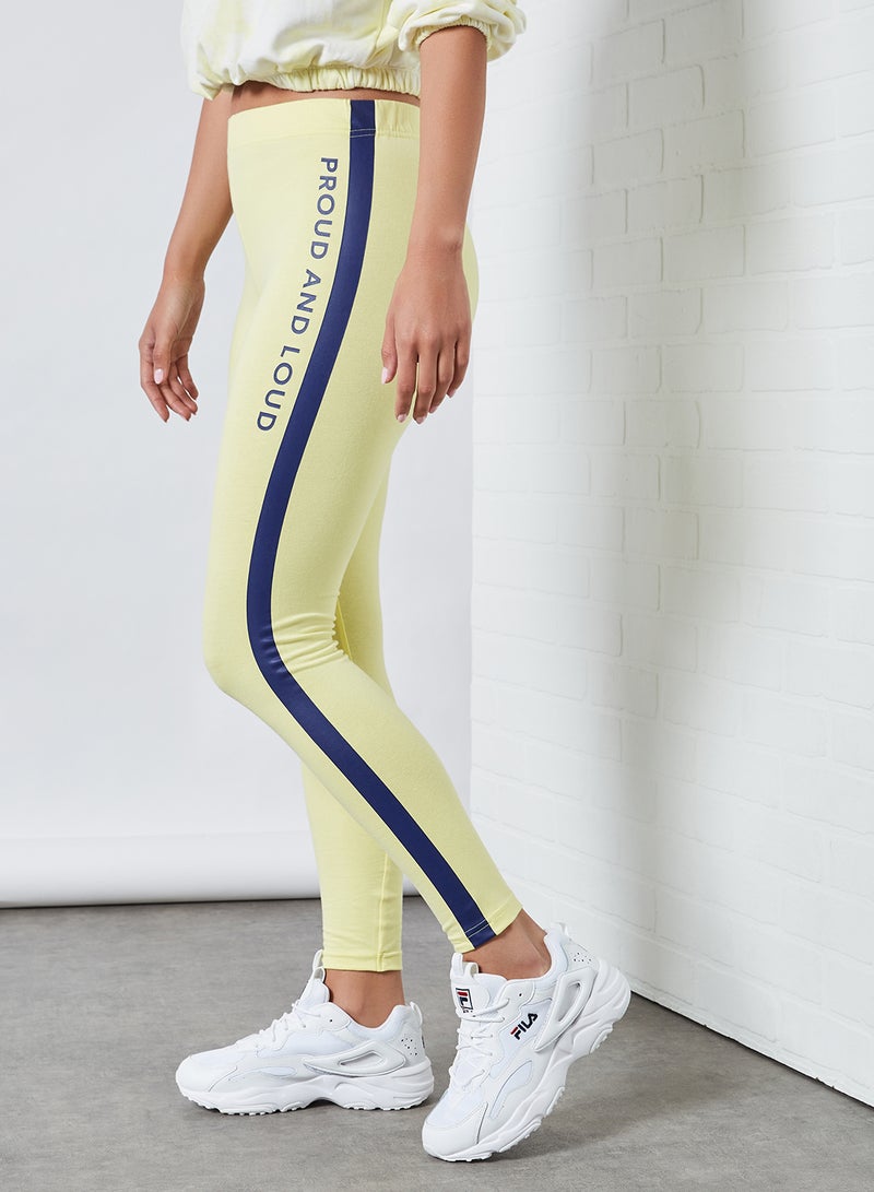 ABOF - Proud And Loud Slogan Printed Elastic Waist High-Rise Skinny Fit Leggings Yellow - Image 1