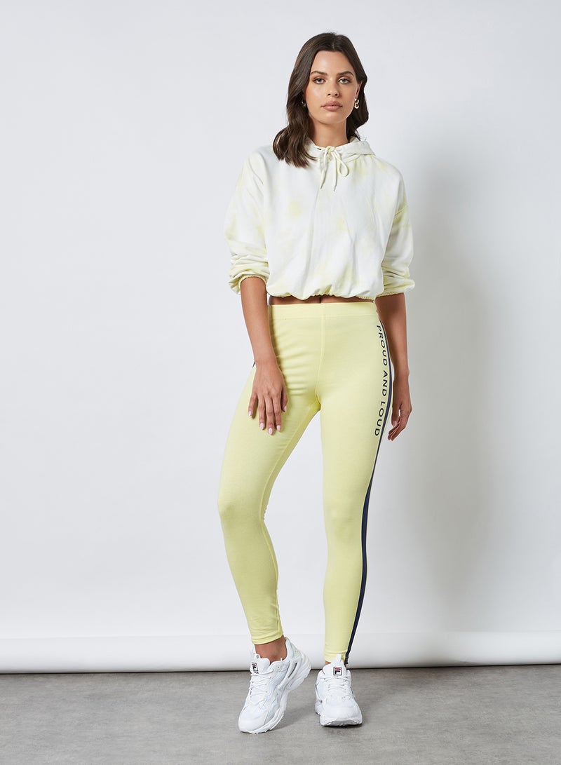 ABOF - Proud And Loud Slogan Printed Elastic Waist High-Rise Skinny Fit Leggings Yellow - Image 1