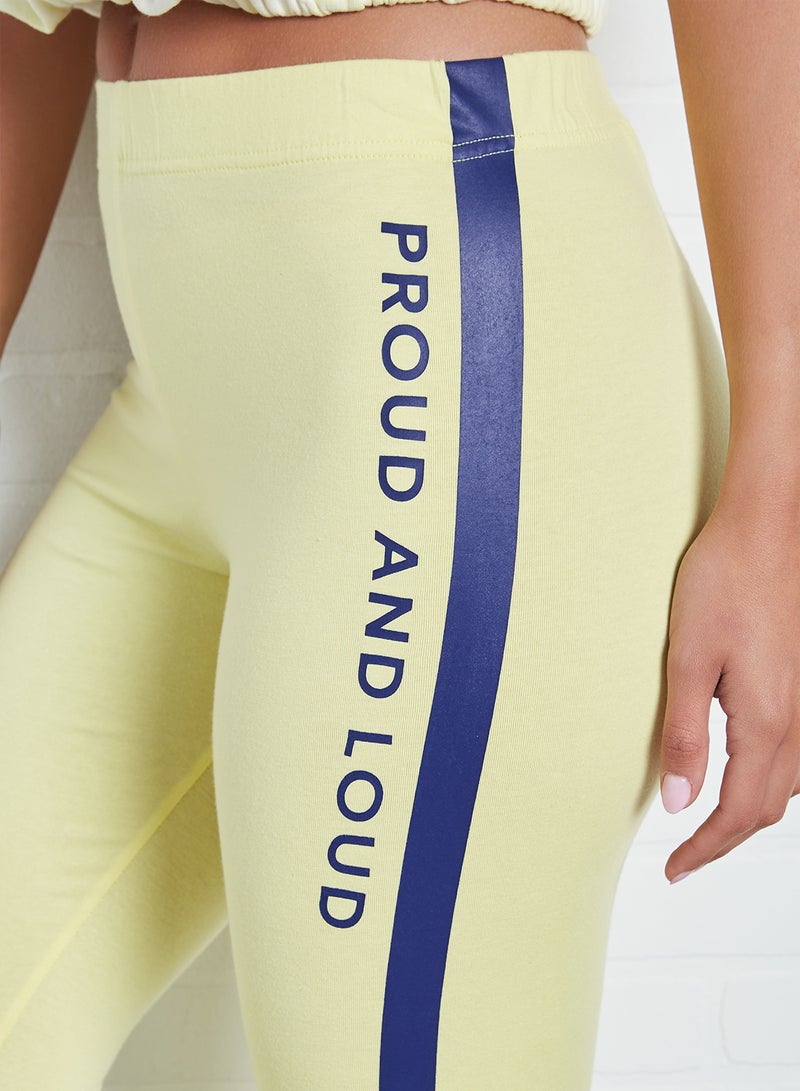 ABOF - Proud And Loud Slogan Printed Elastic Waist High-Rise Skinny Fit Leggings Yellow - Image 1