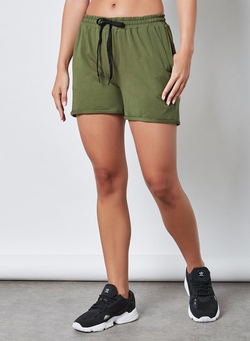 ABOF Elastic Waistband Drawstring Mid Rise Shorts Green - Image 1