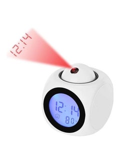 LCD Projection Voice Talking Digital Alarm Clock White 10x8x8cm