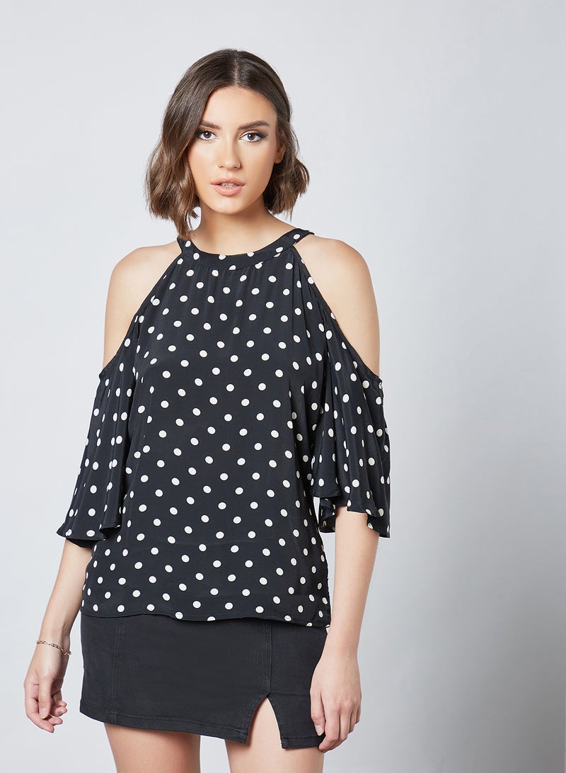 Aila Halter Neck Cold Shoulder Blouse Top Black  - Image 1