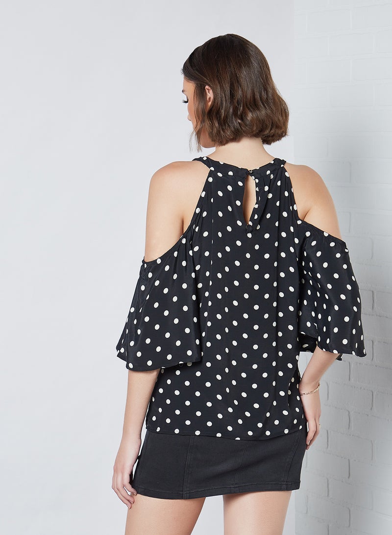 Aila Halter Neck Cold Shoulder Blouse Top Black  - Image 2