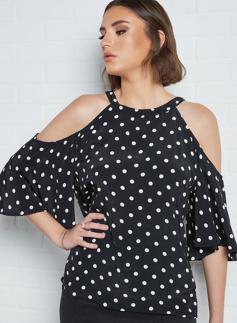 Aila Halter Neck Cold Shoulder Blouse Top Black  - Image 4